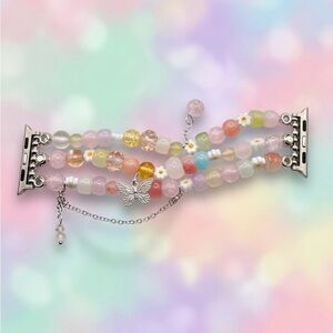 Pastel Beaded Apple Watch Band with Butterfly Charm